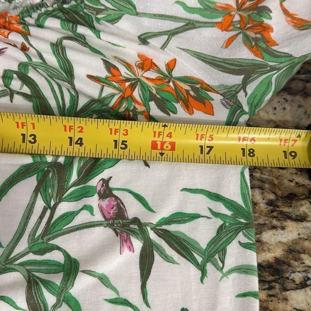 ANTHROPOLOGIE Cascais Tropical Floral Bird Off The Shoulder Puff Sleeve Top XS